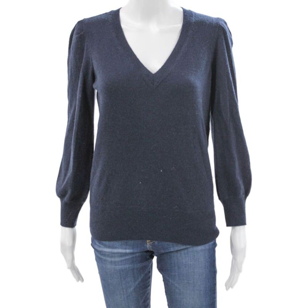 Autumn Cashmere Women V-Neck Pullover Sweater Blue 100% Cashmere Size S